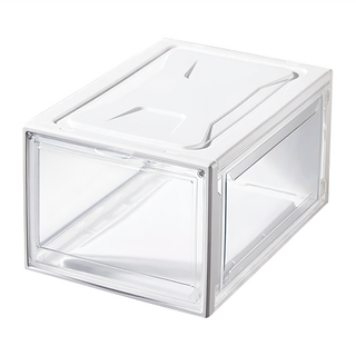 快樂小島 高清高透鞋子收納盒 磁吸款 大號 - 透明/透灰/白色/黑色 - 寬26高20深36, 透白, 1個