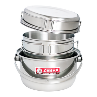 ZEBRA THAILAND 露營鍋具3件組 Set, SUS304不鏽鋼, 鍋具組 + 提袋, 單一顏色, 1組