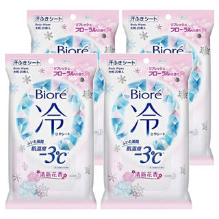 Biore 蜜妮 爽身粉濕巾 涼感3°C 清新鮮花香, 20張, 4包