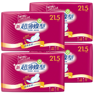 康乃馨 新超薄蝶型衛生棉 護翼型, 一般型(21.5cm), 20片, 4包