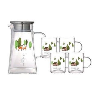 Corelle Brands 康寧餐具 Snapware 耐熱玻璃茶壺組 附濾網, 茶壺 + 茶杯, 春日森林, 1組