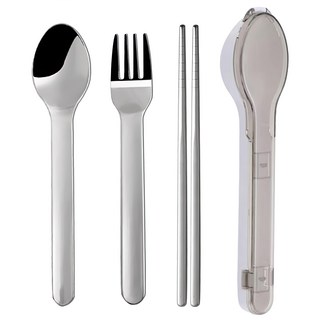 不鏽鋼餐具組, 筷子 + 湯匙 + 叉子, 灰色, 1組