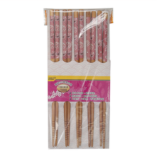 鍋寶 碳化印花竹筷 防滑設計 SGS檢驗合格, 筷子10雙, 粉色, 1組