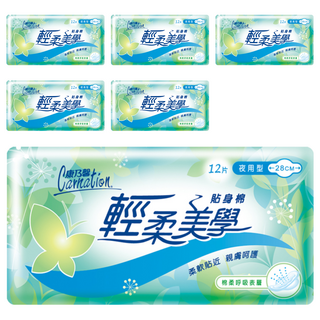 康乃馨 輕柔美學貼身衛生棉, 夜用型 28cm, 12片, 6包