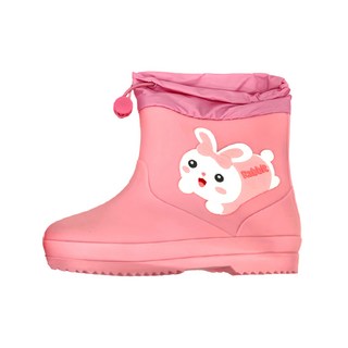 萌趣可愛兒童雨鞋 粉色小兔 PVC材質 可調式防水束口 立體造型, 21cm