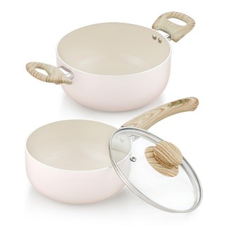 QUEEN SENSE Rose系列 陶瓷IH鍋2件組, 單柄鍋16cm*1個+雙耳湯鍋20cm*1個, 粉色, 1組