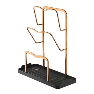 Mega 廚房多功能輕奢航空鋁鍋蓋架(三層), 30 x 12.5 x 34.5cm, 黑金, 1個