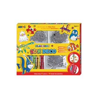 AMOS 阿摩司 Glass Deco Sun Deco 玻璃彩繪膠 Set 6色 + 18個小裝飾, SC款 多色, 1組