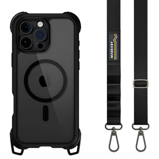 MAGEASY Odyssey Strap M 超軍規防摔掛繩手機殼, iPhone 16 Plus, 皮革黑