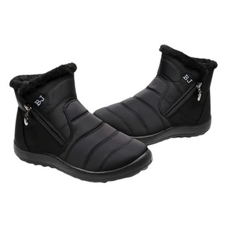 BJ 半筒雪靴, 防水布，短毛絨，防滑橡膠鞋底, 顏色：黑/紅/藍, 黑色, 38