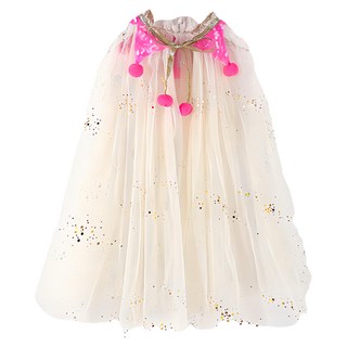 Kori Deer 可莉鹿 輕柔網紗亮片球球女童斗篷披風 公主萬聖節禮服配件-D金點米紗桃紅球, 萬聖節造型必備, 51~60cm, 1入