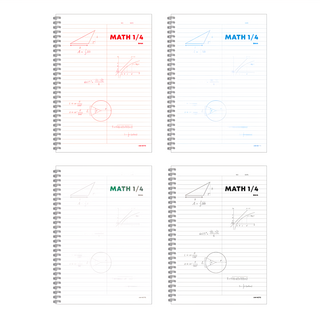 Withna 4格線圈PP數學筆記本4件組 260 x 180mm, 1組, 顏色隨機
