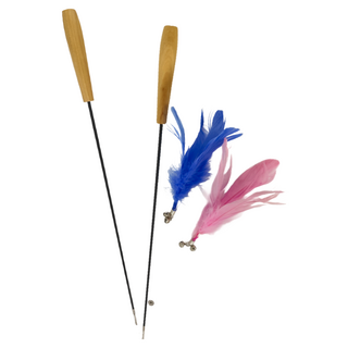 TRENY 可伸縮木柄羽毛鈴鐺逗貓棒 Set 2個