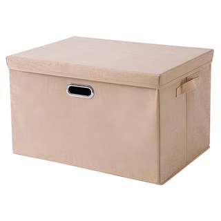 收納部屋 金屬把手棉麻可折疊整理盒 38L 米色 (44 x 29 x 30cm), 大, 1個