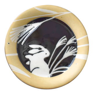 佐和陶瓷 -日本製, 1個, 豐收麥兔紋 黑色 + 米色