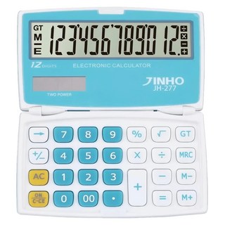 JINHO 京禾 12位數上下摺疊口袋型隨身攜帶太陽能計算機 JH-277, 1台, 藍色