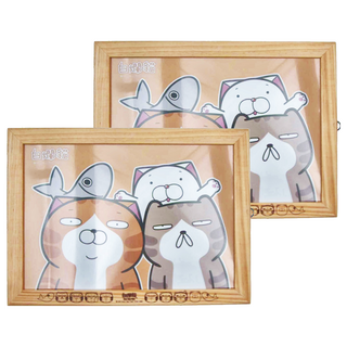 多功能木質相框 Set, 白爛貓 木頭色, 2個