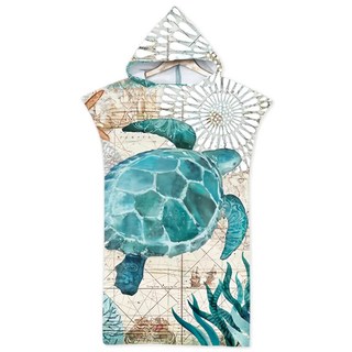 DREAMCATCHER 速乾吸水連帽毛巾衣 成人款 超細纖維材質不黏沙 耐高溫透氣防臭泡湯適用, 110 x 75cm, 大海龜