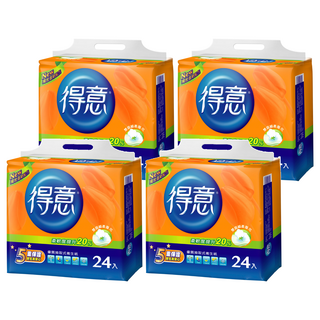 得意 優質連續抽取式衛生紙 雙面壓花 柔軟升級 5重保障, 24包, 4袋