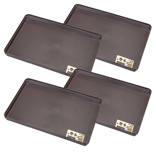 小檜木 端盤 Set, 4個, 27.7 x 21.5 x 2cm, 咖啡色