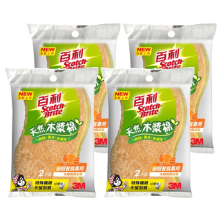 3M Scotch-Brite 百利 細緻餐具專用 天然木漿棉菜瓜布, 2片, 4包