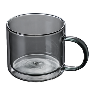 彩色雙層咖啡杯，耐熱玻璃，250ml, 透明黑, 1個