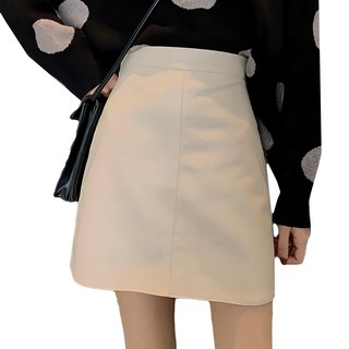 女款 多碼性感霧面素色皮裙, M, 杏色