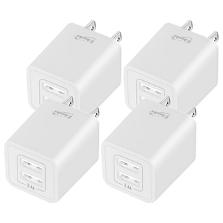 E-books B45 2.4A USB 雙孔快速充電器 支援國際電壓, 3.3cm, 白色, 4個