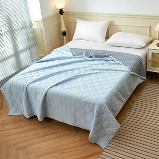 Annabelle 石墨烯水洗抗菌冰絲涼被, 冰河藍 + 灰色, 1件