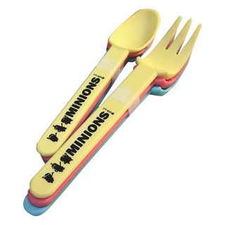 Minions 小小兵 野餐叉匙組 Set, 湯匙3支 + 叉子3支, 黃色 + 紅色 + 藍色, 1組