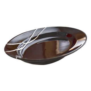 佐和陶瓷 黑白雙彩橢圓長皿 - 日本製, 黑雙線, 1個