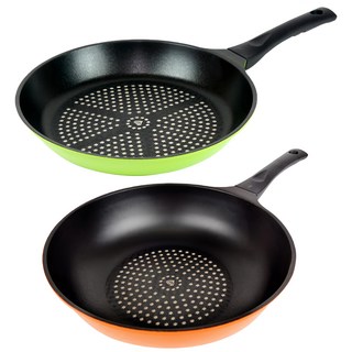 Kitchen-Art 鑽石塗層平底鍋2件組, 28 公分平底鍋 + 28 公分深形平底鍋, 綠色+橘色, 1組