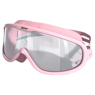 JIEHU 捷虎 大鏡框防水防霧泳鏡, 高清鏡片, 防霧科技, 3D硅膠鏡圈, 一體式耳塞, 雙重防滑鏡帶, 成人款, 透明粉, 1個