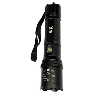WK USB充電LED手電筒 美國原裝進口T6燈泡 伸縮變焦, 黑色, 1個