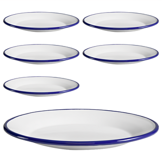 TATUNG 大同磁器 琺瑯四格餐盘, 純白色(深藍邊), 不適用, 6個, 純白色 + 深藍邊