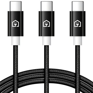 Home Planet Type-C 編織快速充電線, 2m, 黑色, 3個