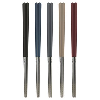 CLARE 316六角鋼筷, 24.4cm, 黑色 + 黛藍色 + 深灰色 + 奶茶色 + 深紅色, 5雙