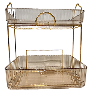 西格傢飾 北歐輕奢化妝品收納抽屜式置物架, PET+金屬材質, 雙層, 1個