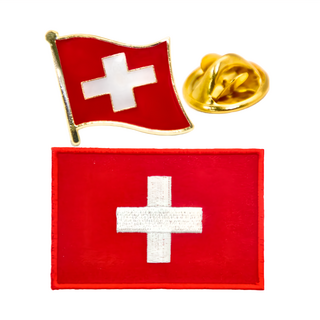 A-ONE 匯旺 瑞士國旗刺繡 + 國旗別針 彩色 1組 1.5g+2.0g