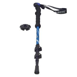 DIBOTE 迪伯特 外鎖式7075鋁合金登山杖 搭配刻度杖身 伸縮快速 EVA吸汗排汗握柄 人體工學手腕帶, 藍色, 1支