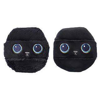 MoMo's Workshop 毛吉吉 動物系列 絨毛粉撲組 (長+短絨2入) 附收納盒, 黑貓, 1組