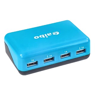 aibo AC轉USB充電器 4孔 6000mA 快速充電 適用多種設備, 黑藍色, 1個