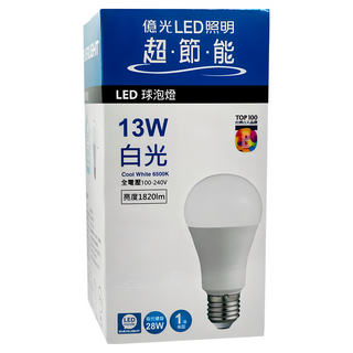 EVERLIGHT 億光 超節能 LED球泡燈 13W 白光 E27燈頭, 1個