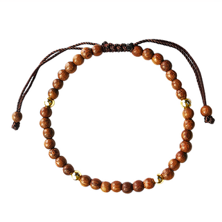 財神小舖 天然經典檀木手鍊 (手圍尺寸約14~18cm) 可伸縮尺寸, 4mm, 金絲檀木