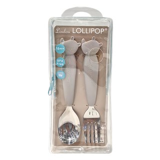 Loulou Lollipop 動物造型兒童304不鏽鋼叉匙組, 15 x 3 x 1.2cm 18個月以上 69g, 害羞犀牛, 1組