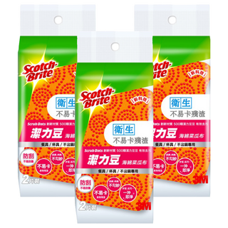 3M Scotch-Brite 百利 潔力豆海綿菜瓜布 餐具杯具不沾鍋專用, 2片, 3包