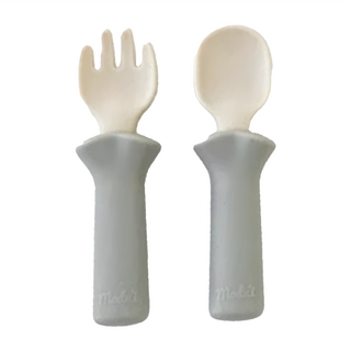 MODU'I BLUEMAMA 鉑金矽膠幼兒學習餐具組 - 玫瑰粉、薄荷綠、奶油黃、質感灰、清新綠、摩卡色, 叉子 + 湯匙, 1個