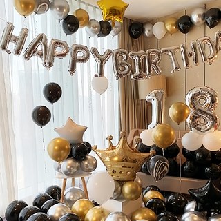 生日派對氣球裝飾 18歲, 黑色 + 金色, 1組