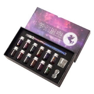 夢幻漸變玻璃筆禮盒, 匠心工藝, 感受墨水從筆尖流下的藝術感, 筆尖修長 新式螺旋設計, 藍紫色