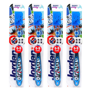 Jordan 兒童牙刷, 6-9歲適用, 柔軟刷毛, 清潔乳牙和恆牙, 顏色隨機, 1入, 4支